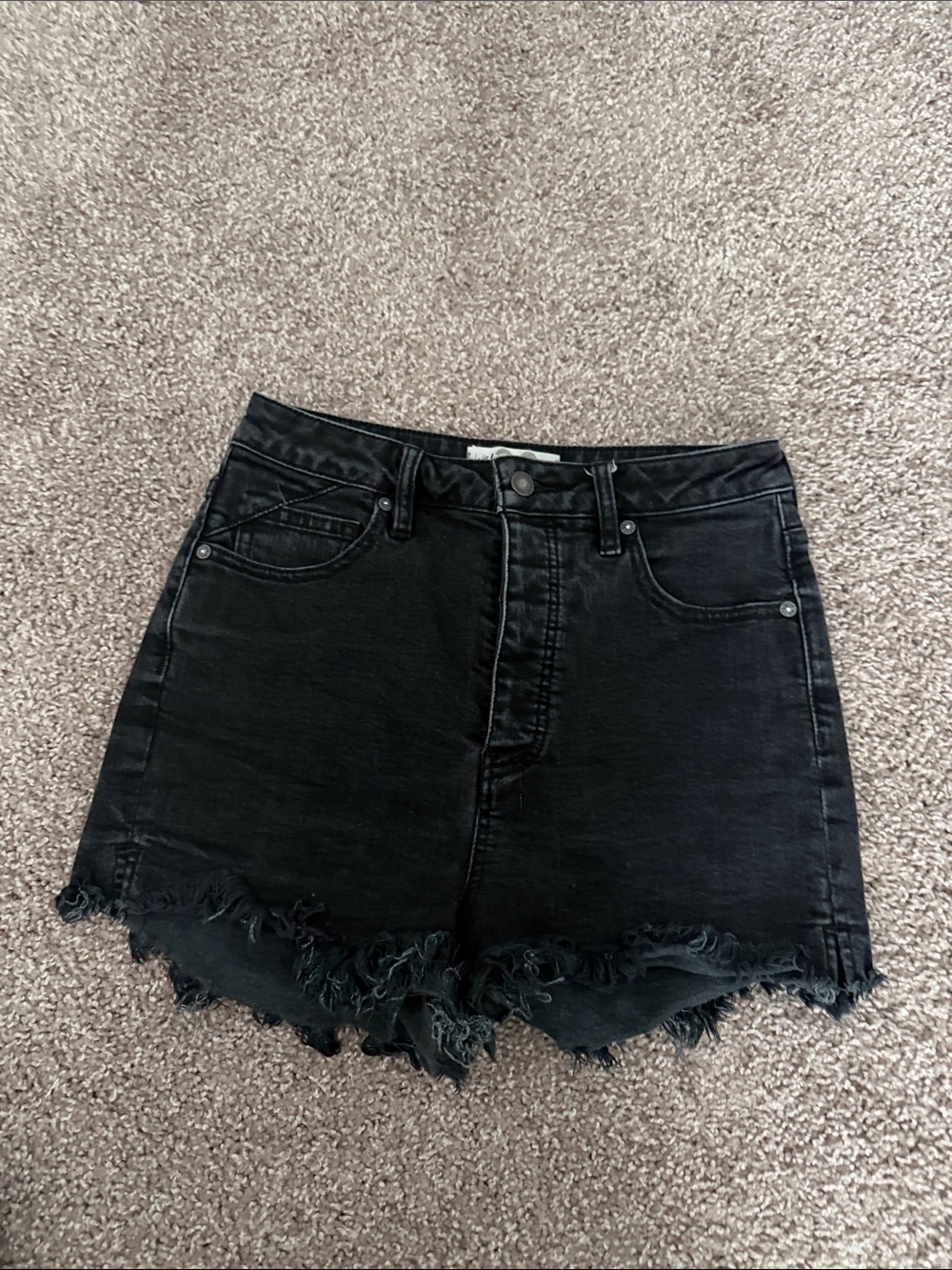 We The Free Black Distressed Frayed Hem Denim Shorts